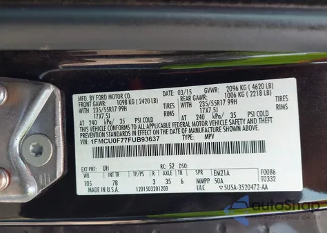 2015 Ford Escape S from USA, damaged, VIN 1FMCU0F77FUB93637